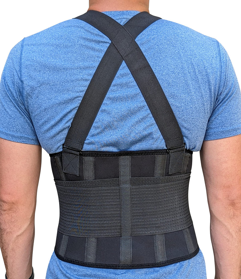 [Australia] - Lower Back Brace with Suspenders | Back Support Belt for Men & Women | Adjustable Work Back Brace for Moving Construction Warehouse Heavy Lifting & other Industrial Activities Safety & Protection XL X-Large (Pack of 1) Black 