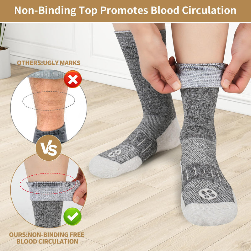 [Australia] - Diabetic Socks for Men,6 Pairs Non Binding Crew Diabetic Socks for Men Size 9-12 Deep Grey/Brown/White/Deep Blue/Black/Deep Brown Large 