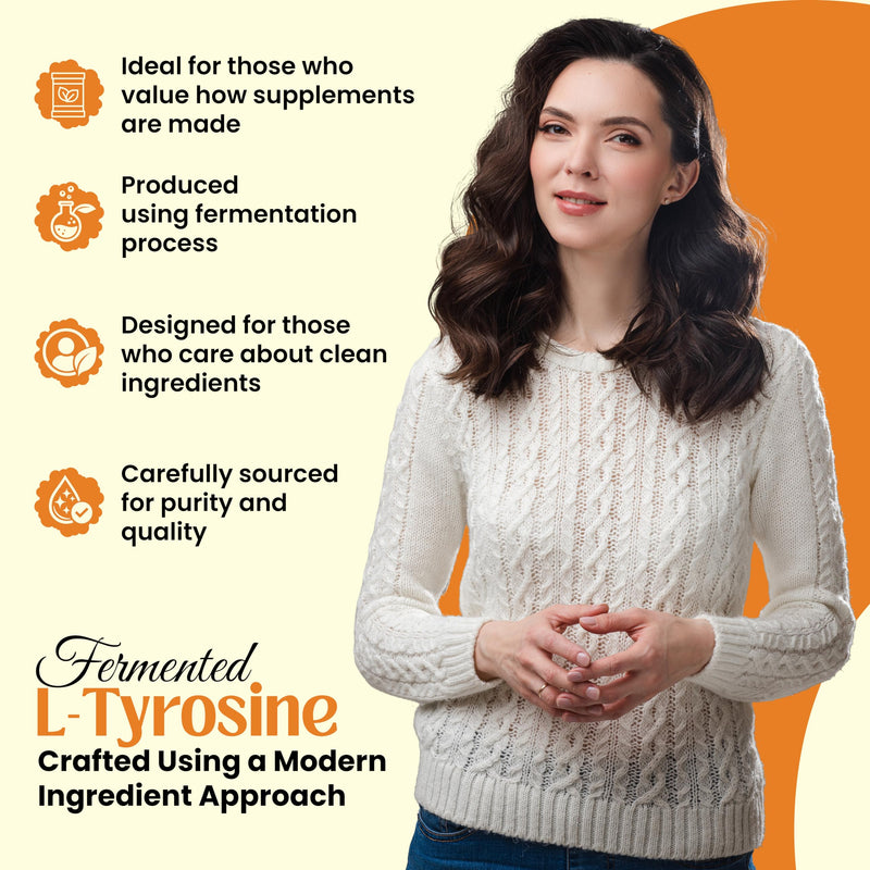 Fermented L-Tyrosine 500mg 60 Vegan Capsules - Essential Amino Acid Support – 1 Month Supply – High Strength L Tyrosine Supplement - No Artificial Preservatives