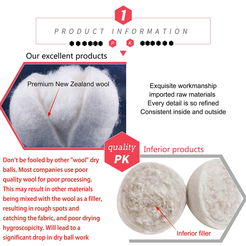 [Australia] - Wool Dryer Balls Organic XL 6-Pack, Reusable Natural Fabric Softener, Reduces Wrinkles,Dryer Sheets Alternative White 