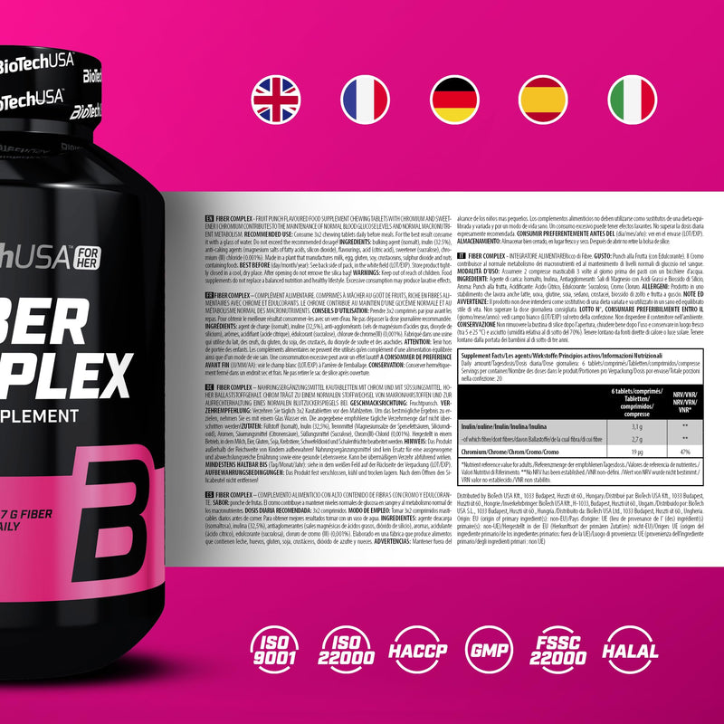 BioTechUSA Fiber Complex | Flavored Chewable Tablets | with Inulin and Chromium | for Effective Weight Control and Confidence Boost, 120 Tablets