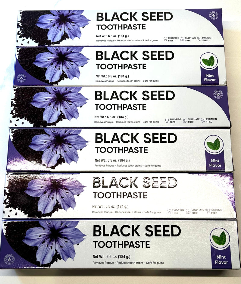 Fluoride Free Paraben Free Anti-inflammatory Cavity Protection Black Seed Toothpaste-6 Pack of 6.5 oz Tubes Clean Mint 100% Natural