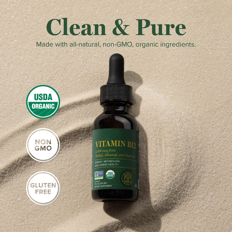 Vitamin B12 5000mcg Sublingual Liquid Drops, Methylcobalamin, Vegan (1 Oz) | Global Healing B12 Vitamins Sublingual Methylcobalamin Vitamina Para Mujer 1 Fl Oz