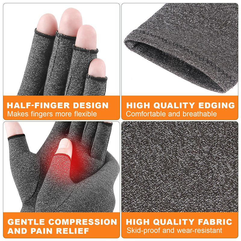 [Australia] - 2 Pairs Arthritis Gloves for Women and Men, Pain Relief Compression Gloves Women,Fingerless Breathable Design Black+grey L(3.5-4.3Inch) 