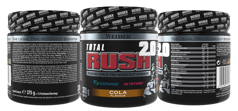 Weider Total Rush 2.0 Pre-Workout Formula, Cola, The Legal Pre-Workout, Focus + Power, Serious Pump, 15 servings