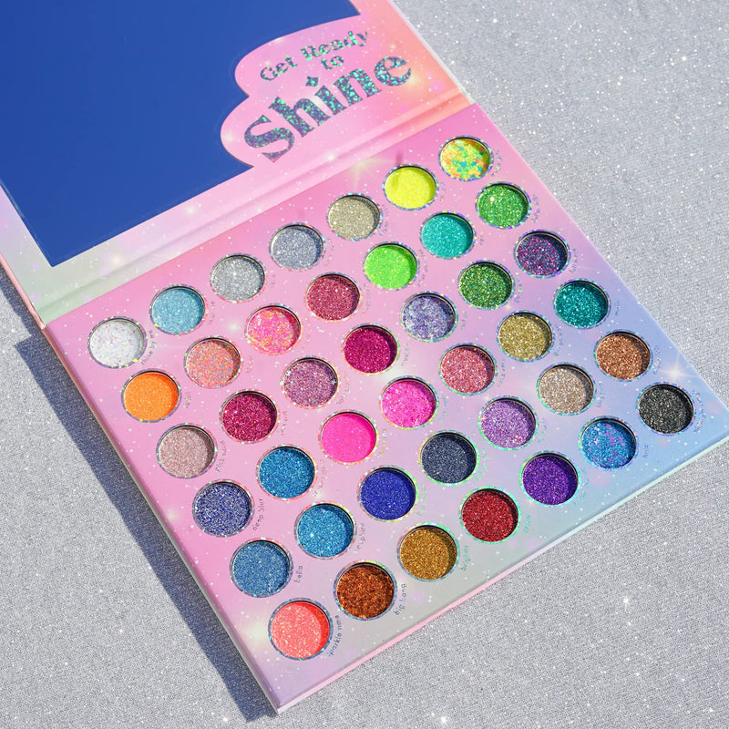[Australia] - Kara Beauty Mega Glitz Pressed Glitter Palette - 42 Glitter Eyeshadow Shades for Face & Eye Makeup, Fine and Chunky Textures, Makeup Palette, No Glue Needed, Sparkly Makeup Kit for Girls & Kids 