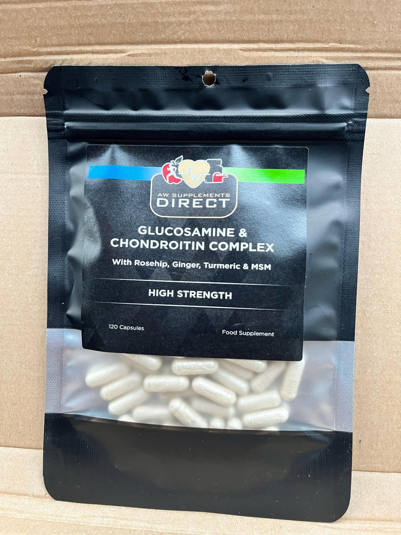 AW Glucosamine and Chondroitin Complex | 120 Glucosamine and Chondroitin High Strength Capsules - 400mg Glucosamine & 350mg Glucosamine per 2 Capsule Serving with Turmeric & Rosehip