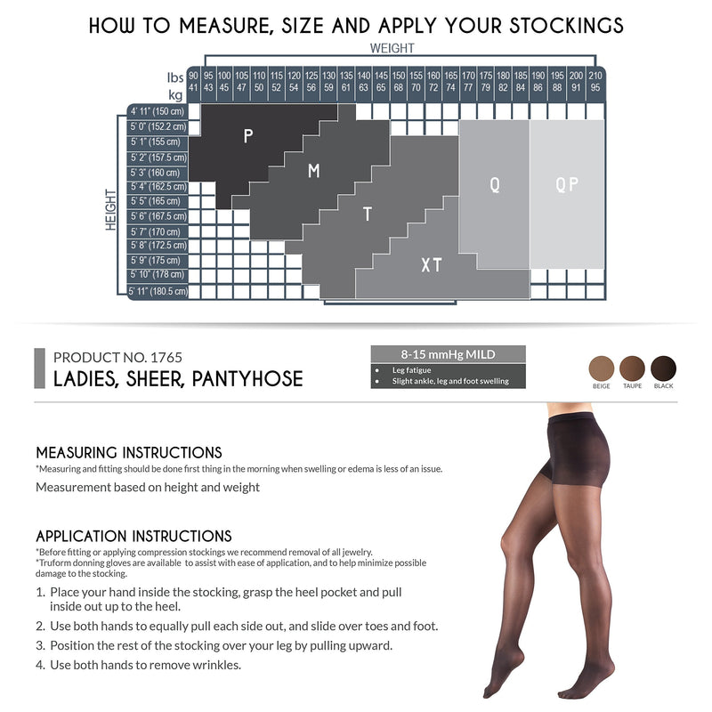 [Australia] - Truform Sheer Compression Pantyhose, 8-15 mmHg, Women's Shaping Tights, 20 Denier, Beige, Medium 