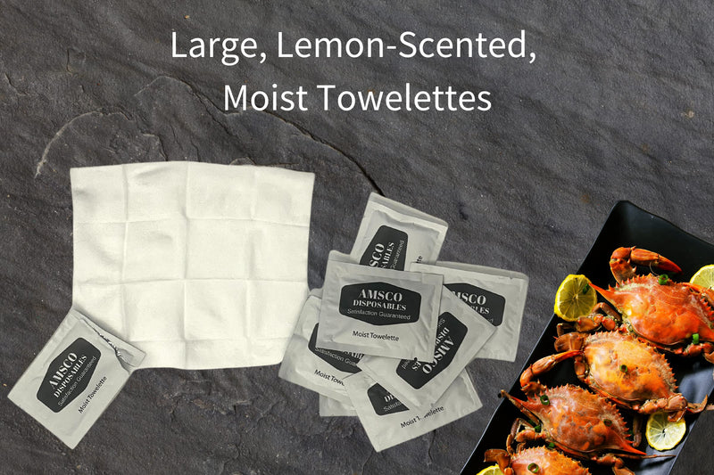 [Australia] - Crab Bib & Wet Wipe Bundle- 25 Disposable Bibs and 25 Moist Towelettes for Crawfish Boil, Seafood Fest, or Home Dinner Party White/Red 