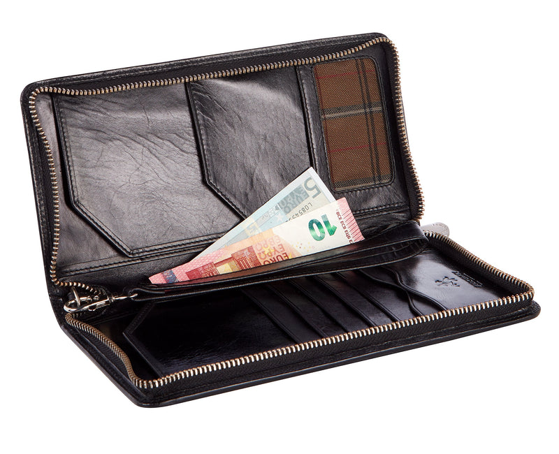Visconti 728 Large Leather Travel Wallet for Passports, Tickets and Credit Cards (Black) Black