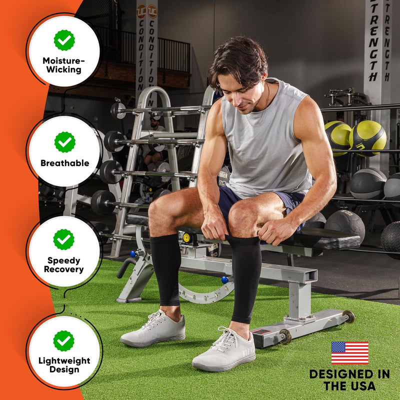 [Australia] - Calf Compression Sleeves for Men and Women - (1 Pair) Footless Compression Socks Support for Varicose Vein, Nursing, Pregnancy, Running - PhysFlex Leg Sleeve Brace for Shin Splints, Pain Relief and Reduces Swelling (Black, Medium) Black 