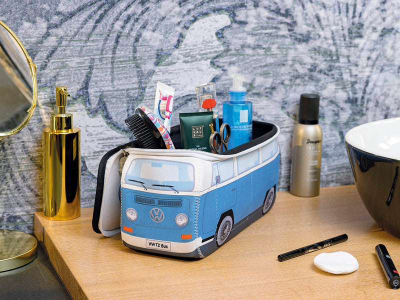 BRISA VW Collection - T2 Bus Camper Toiletry Bag Cosmetic Case | Volkswagen Toiletry Bag Cosmetic Case, Water-Repellent, Hanging Hook, 4 Mesh Pockets for Travel, Bathroom, Neoprene, Large ['Large (30 x 14 x 12 cm)'] ['Blue']