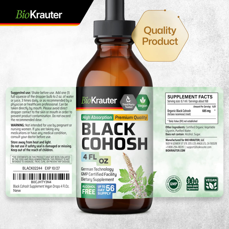 [Australia] - Black Cohosh Supplement for Women - Organic Black Cohosh Tincture - Alcohol and Sugar Free Vegan Drops 4 Fl.Oz. 4 Fl Oz (Pack of 1) 