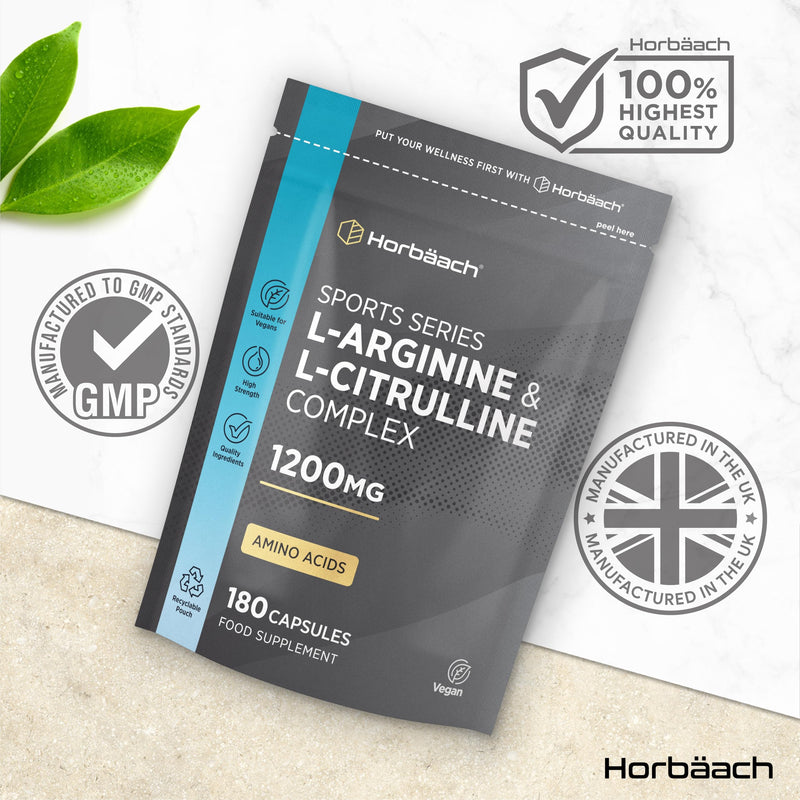 L Arginine and L Citrulline 1200mg Capsules | 180 Count | Amino Acids | Supplements for Men and Women | Suitable for Vegans & Vegeterians | by Horbaach