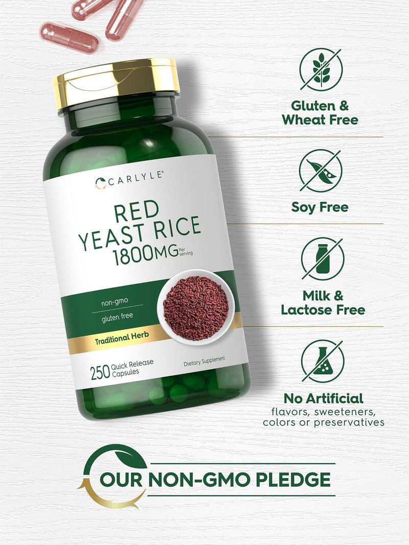 Carlyle Red Yeast Rice | 250 Capsules | Non-GMO, Gluten Free Supplement