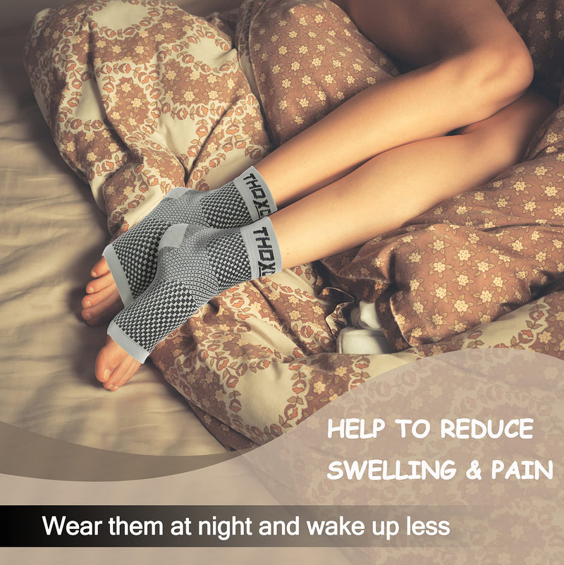 Compression Socks for Women & Men Open Toe (2 Pairs) - Best Ankle Compression Sleeve for Swelling, Achilles Tendonitis, Heel Pain & Plantar Fasciitis Relief, Gray, Medium 2pairs-Gray