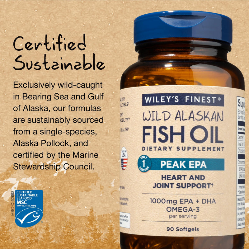 [Australia] - Wiley's Finest Wild Alaskan Fish Oil Peak EPA - Triple Strength Peak EPA and DHA - 1000mg Omega-3s, SQF-Certified - 90 Softgels (90 Servings) 90 Count (Pack of 1) 