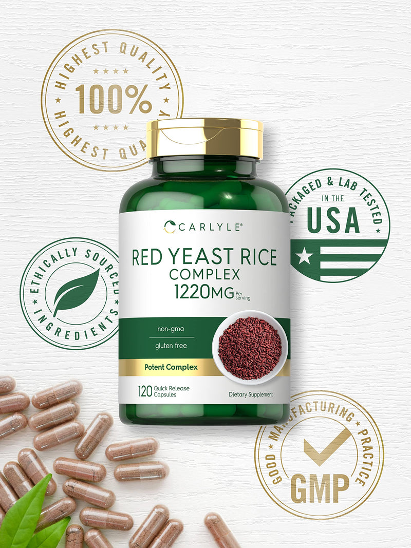 Carlyle Red Yeast Rice Complex | 1220mg | 120 Capsules | with Policosanol | Non-GMO and Gluten Free Supplement