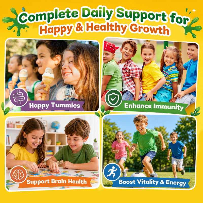 Greens Daily Gummies for Kids, Super Greens Gummies Kids Superfood Multivitamin Gummies with Fruits & Veggies, Alfalfa, Spirulina, Chlorella, Adaptogens, Prebiotic Fiber for Digestive Health, 90 Count