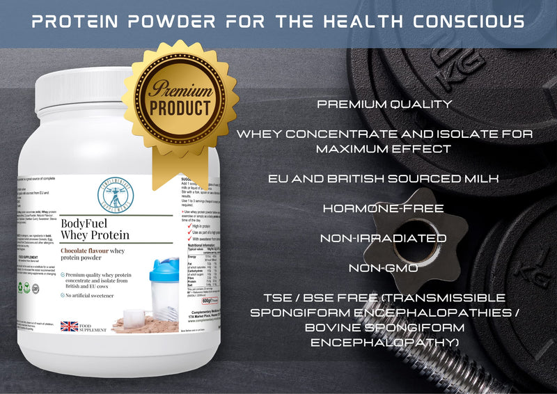 BodyFuel Whey Protein Isolate & Concentrate Chocolate Flavour – NO Artificial Sweeteners - NO GMOs -Vegetarian, 600g powder