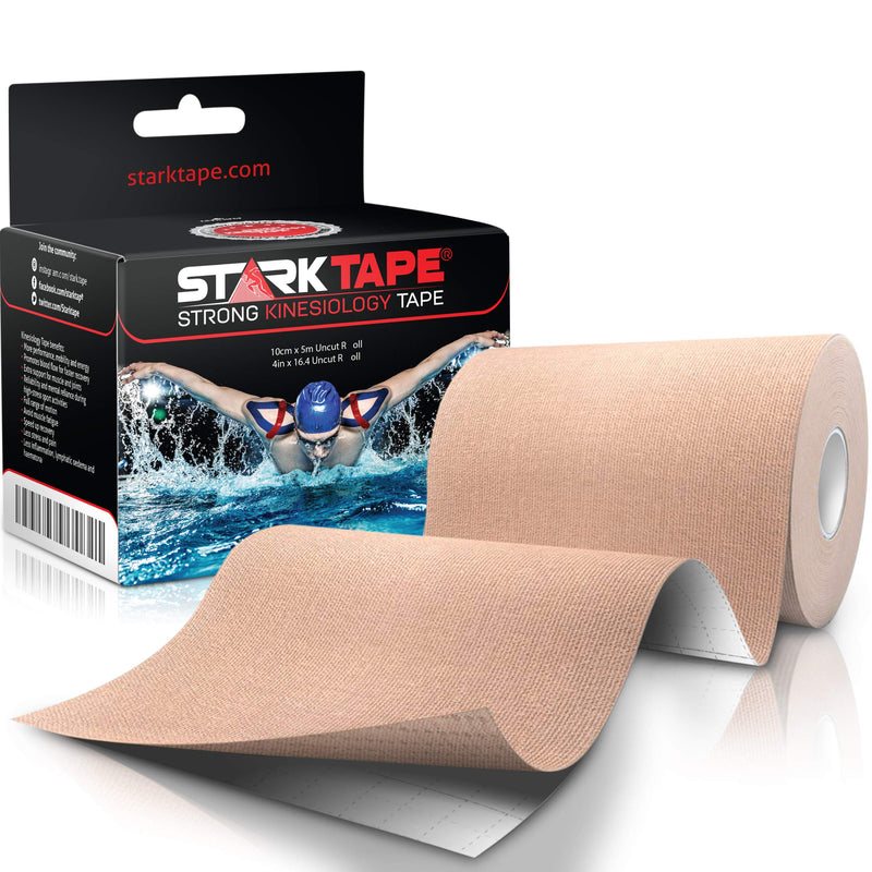 Kinesiology Tape Extra Wide 4" x 16.4' Roll - Supports Athletic Performance for Large Muscle Groups, Easy to Apply, Stays in Place for Days, Latex-Free, Waterproof Beige