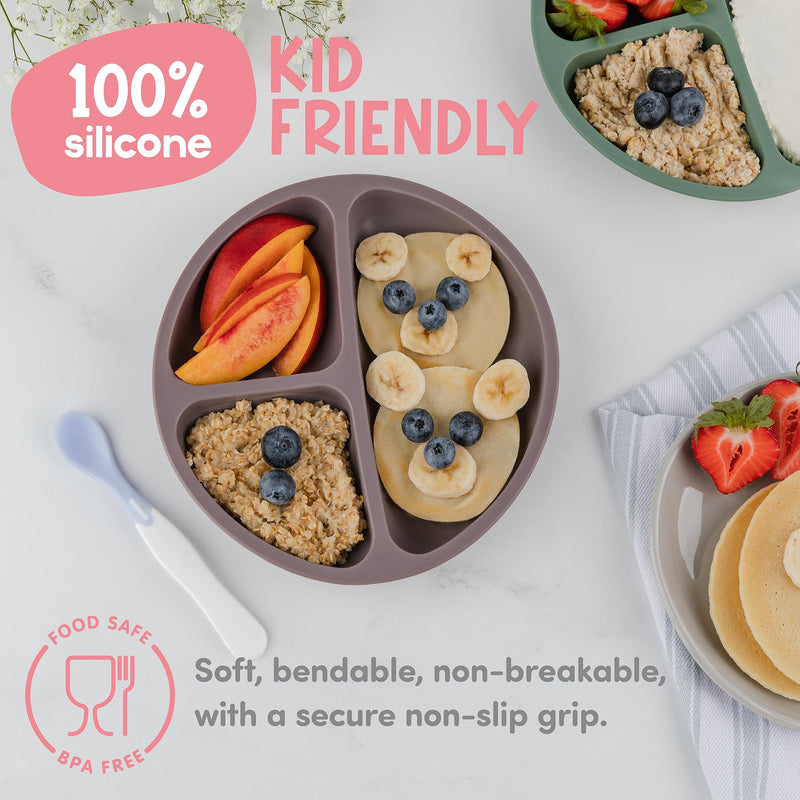 [Australia] - Suction Plates for Baby, Toddlers - FEATURES SUPER STRONG QUADRUPLE SUCTION - 100% Food Grade Silicone Toddler Plates with Suction - Unbreakable Divided Kids Baby Plates - Suction Plate 