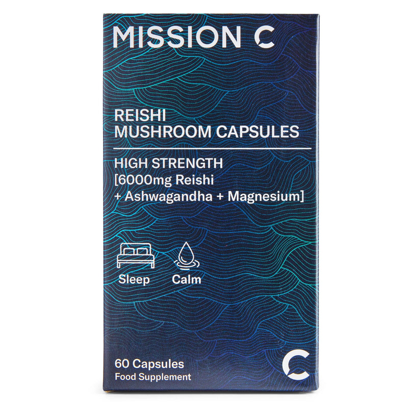 Reishi Mushroom Capsules 6000mg with Added Magnesium and Ashwagandha | Nootropic Supplement for Sleep, Relaxation, Calm | 60 Two-a-Day Vegan Capsules - Mission C Reishi, Vegan