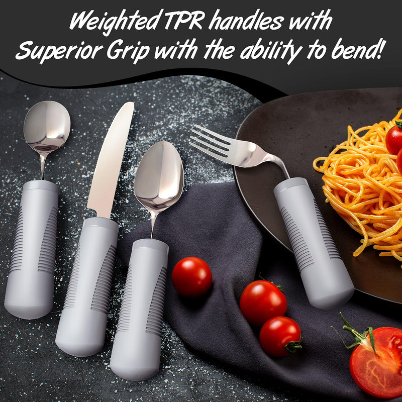 iMedic Weighted Bendable Cutlery for Disabled Hands (The Knife Does Not Bend) - Disabled Cutlery for Adults Suffering from Parkinson's and Tremors - 1 Set Grey