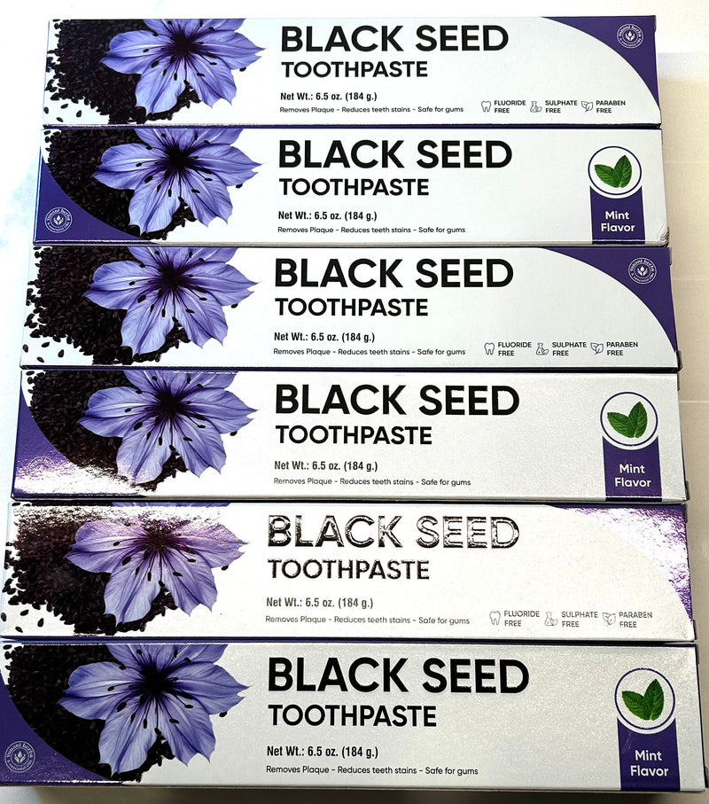 Fluoride Free Paraben Free Anti-inflammatory Cavity Protection Black Seed Toothpaste-6 Pack of 6.5 oz Tubes Clean Mint 100% Natural