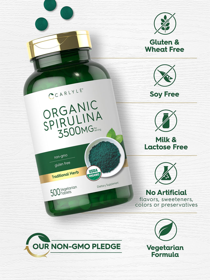 [Australia] - Carlyle Organic Spirulina Tablets 3500mg | 500 Count | Non-GMO & Gluten Free Supplement 