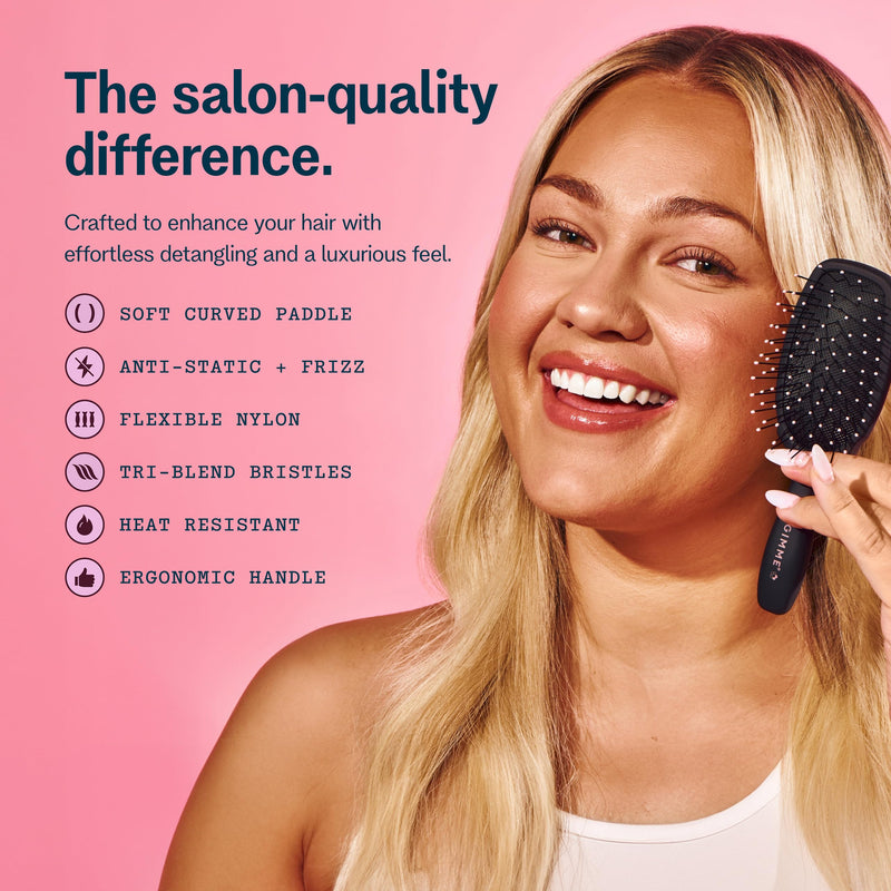 [Australia] - Gimme Hair Brush - Mini Travel Detangler Brush for Fine Hair with Anti-Static, Heat-Resistant & Flexible Nylon Bristles - Hair Tools for Women, Teens & Girls, Black Fine, Fragile and Thin Hair 