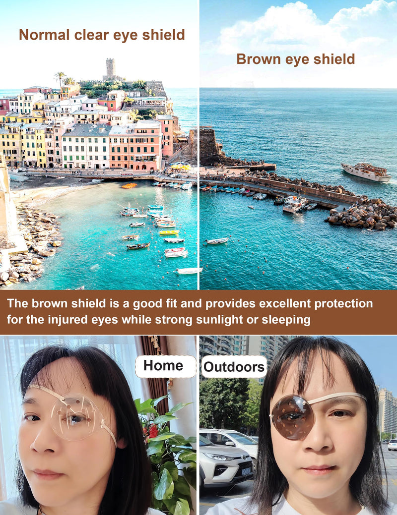 [Australia] - AMZVIO 2pcs Eye Shield After Cataract Surgery Dark Clear Eye Patch Plastic Guard with Black Elastic Strap for Adult Sleeping or Go Out,Reduce The Sensitivity of The Eyes to Light After Surgery(Brown) 