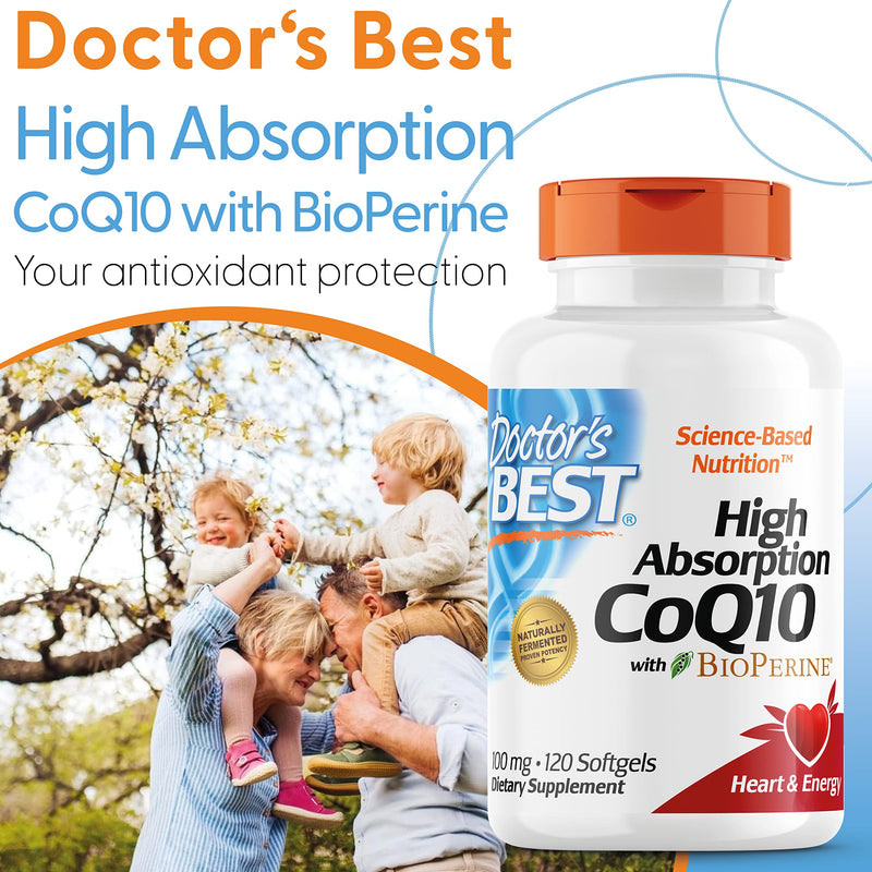 Doctor's Best, High Absorption CoQ10 with BioPerine, 100 mg, 120 Soft Capsules, Vegetable, Coenzyme Q10, Gluten Free, Non-GMO 120 Capsules