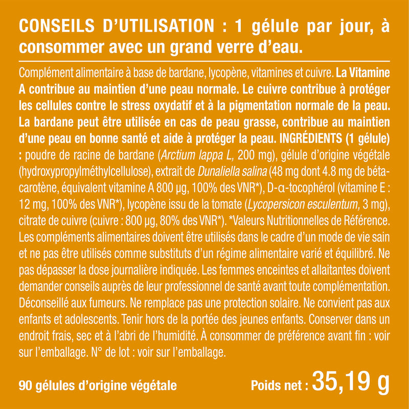 Perfect Skin Capsules - Beta Carotene, Lycopene, Copper and Vitamin E Formula - 60 Vegan Capsules - Gluten Free & GMO-Free - French Expertise - Nutrimea Perfect Skin Support
