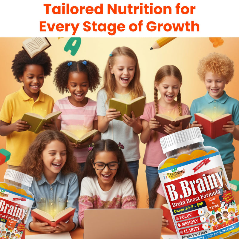 B.Brainy Focus Gummies for Kids & Teens, Kids Focus and Attention Supplements, Brain Focus Vitamins, Vegan Omega 3 EPA/DHA, Support Memory, Clarity, Concentration, Low Sugar 60 Gummies