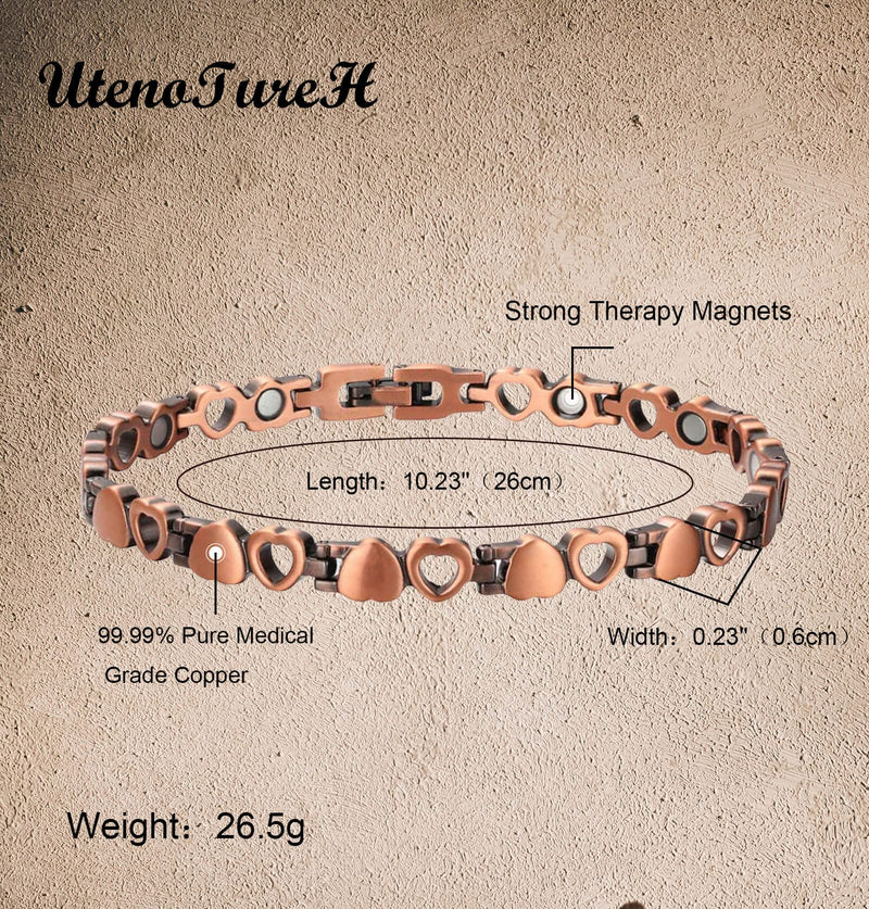 [Australia] - Copper Anklet for Women, 99.99% Pure Copper Jewelry Lovely Heart Design with Adjust Tool 