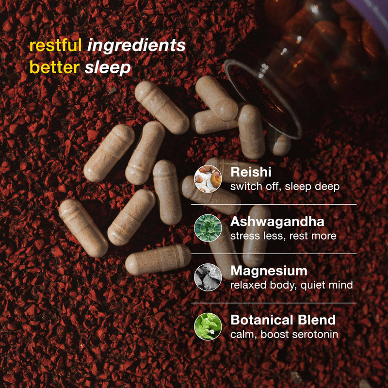 fourfive Reishi Mushroom Supplement (4000mg) Bedtime Blend with Ashwagandha & Magnesium, Calm Busy Minds & Reduce Tiredness and Fatigue - 60 Capsules