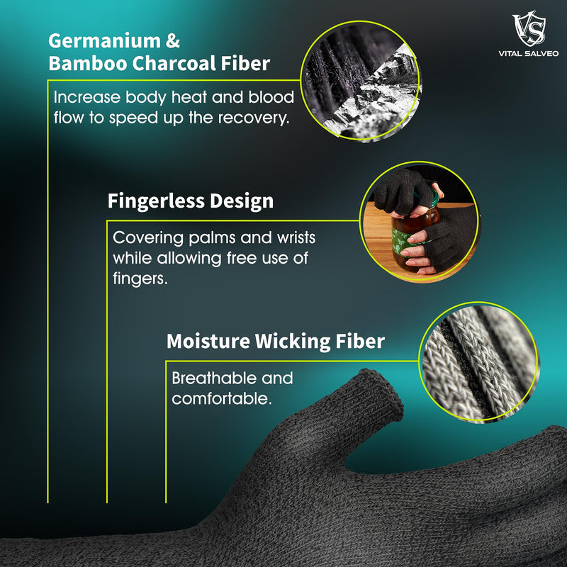 [Australia] - VITAL SALVEO Fingerless Recovery Gloves Stretchy Hands Office Unisex Half Finger Typing Texting Circulation Gloves (Pair) Dark Grey Large 