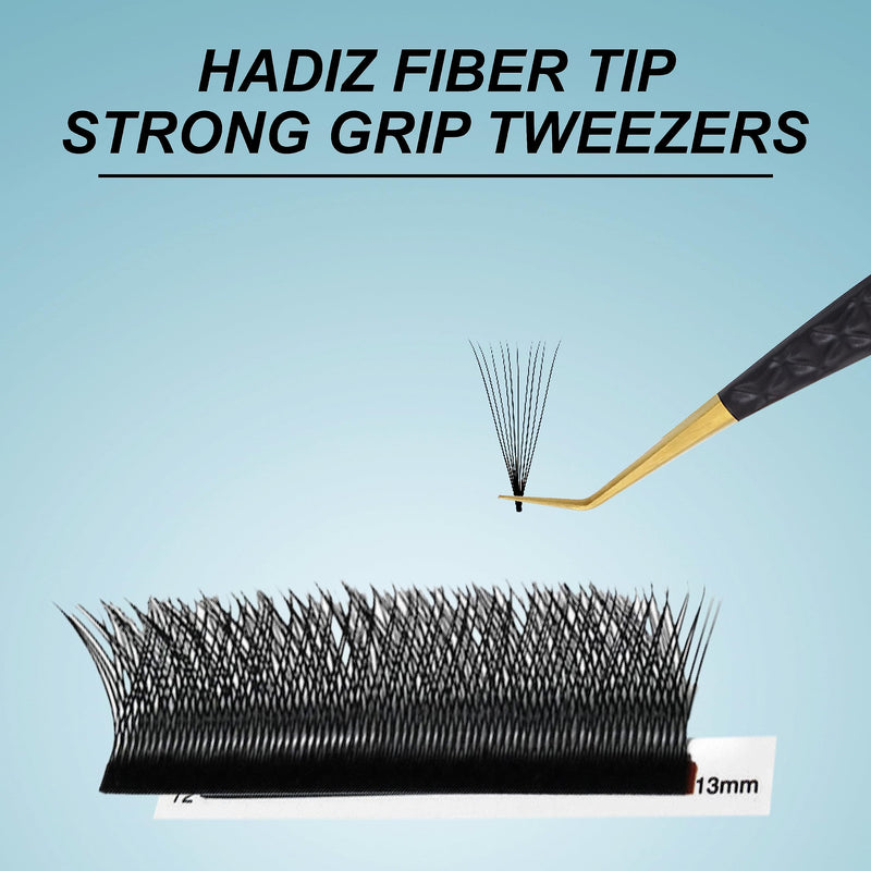 HADIZ Set of 4 Fiber Tip Diamond Grip Eyelash Extensions Tweezers Japanese Stainless Steel Lash Tweezer(Black) Black