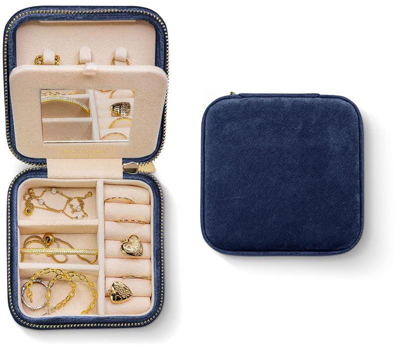 Benevolence LA Plush Velvet Travel Jewelry Box and Large Makeup Bag, Travel Accessory Organizer, Birthday Gifts for Women