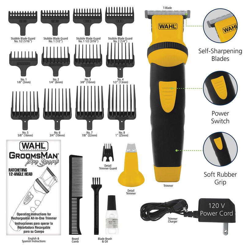 [Australia] - Wahl Lifeproof Rechargeable Trimmer No.09953-1601 for Beards/Mustache/Goatee with Self Sharpening Blades, 1.05 Pound Black 19 Piece Set 