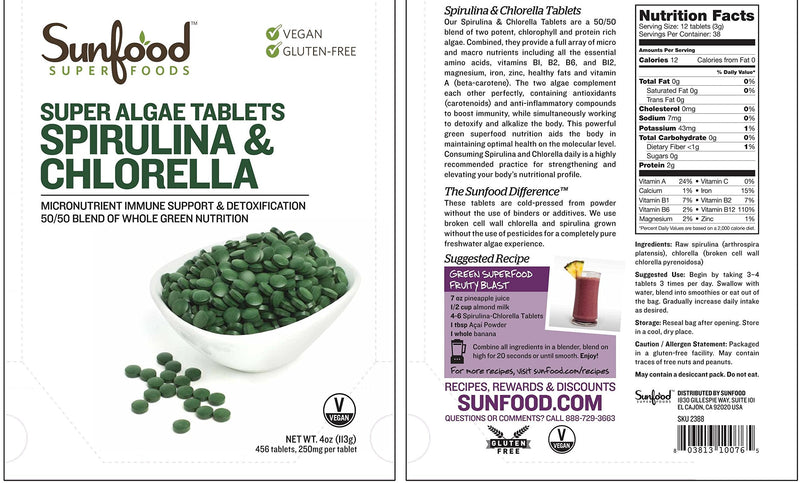 [Australia] - Sunfood Spirulina & Chlorella Tablets, 4 oz 