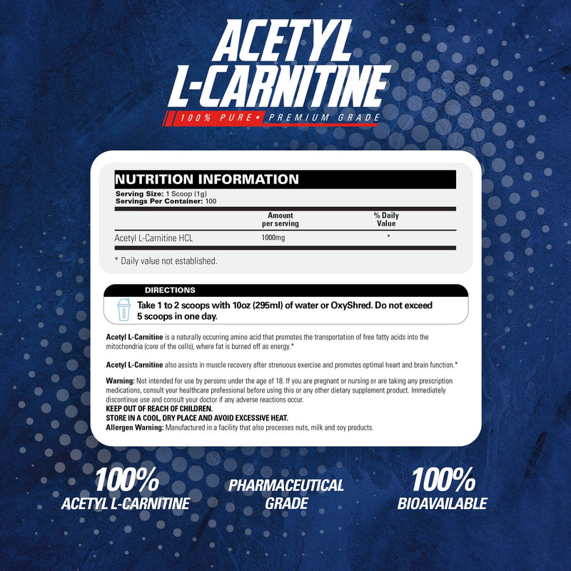 [Australia] - EHP Labs Acetyl L Carnitine Powder - Supports Natural Energy Production, Assists in Healthy Brain Function, Supports Heart Health, Vegan, Gluten Free, Non GMO - 100 Servings 