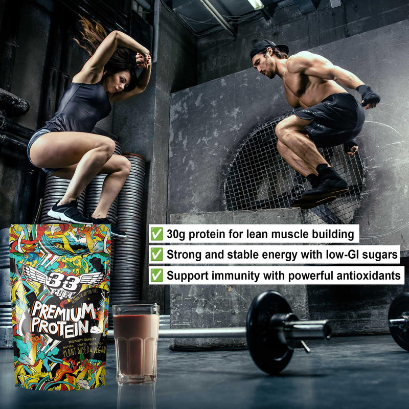 33Fuel Plant-Based Protein Powder – 30g Protein for Muscle Growth, Vegan with Antioxidants for Gut Health – Chocolate Flavour – 582g