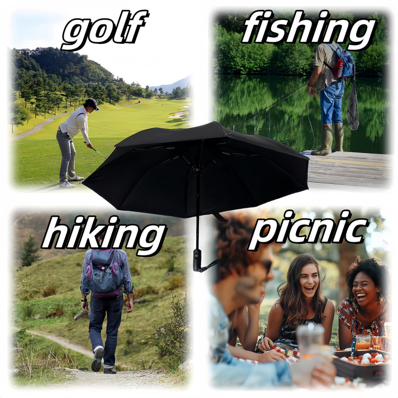 2-in-1 USB Rechargeable Cooling Umbrella with Built-In Fan | UV Sun Protection & Portable Design for Outdoor Activities Black