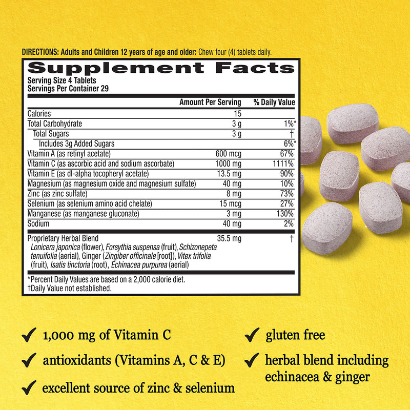 Airborne 1000mg Vitamin C Chewable Tablets Citrus & Very Berry Flavor Bundle - Immune Support Supplement with Zinc and Powerful Antioxidant Vitamins A C & E, (2x116ct bottles)* 116 Count (Pack of 2)
