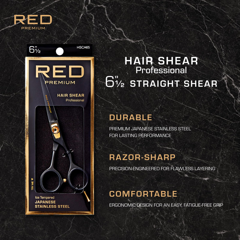 Red by Kiss Premium Artisan Professional Hair Shears, Ice Tempered Japanese Stainless Steel Scissors, Sharp Blades for Precise Cutting, Ergonomic & Adjustable Tension Screw (Straight, 6.5in) Straight