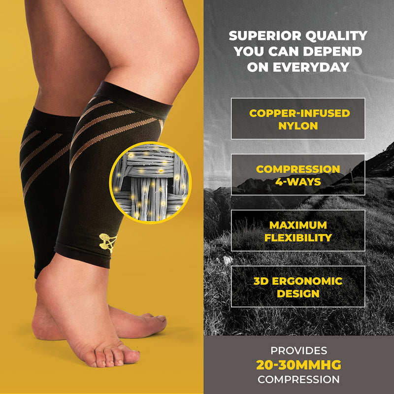 [Australia] - CopperJoint Wide Calf Compression Sleeve Men - Compression Calf Sleeve Women, Leg Sleeves for Men, Knee and Legs Sleeves Support for Runners, Basketball, Workout, Sports, 20-30mmHg - 2X-Large Copper Stripe 