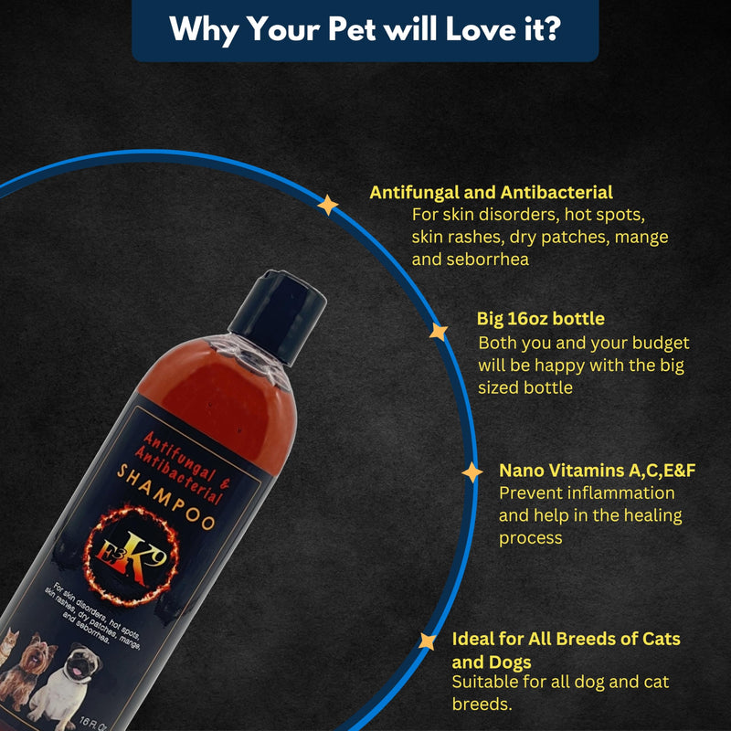 E3K9 Medicated Dog & Cat Shampoo - Antifungal & Itchy Skin Relief with Ketoc & Thymol - Hot Spot, Mange, Seborrhea Treatment - Antifungal Dog Shampoo for Yeast - PawsPlanet Australia