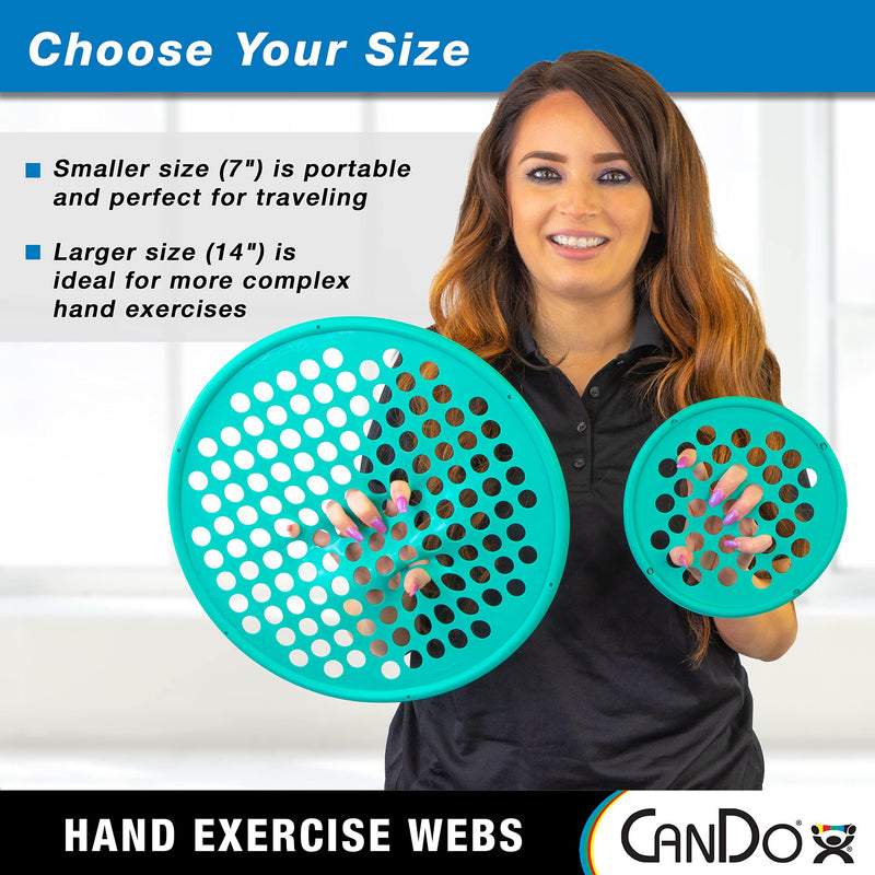 [Australia] - CanDo Hand Exercise Webs for Physical Therapy, Grip Strengthening, and Hand, Finger, Wrist Resistance Workouts, Portable Size, Low Powder, 14" Diameter, Green: Medium 14" Latex 